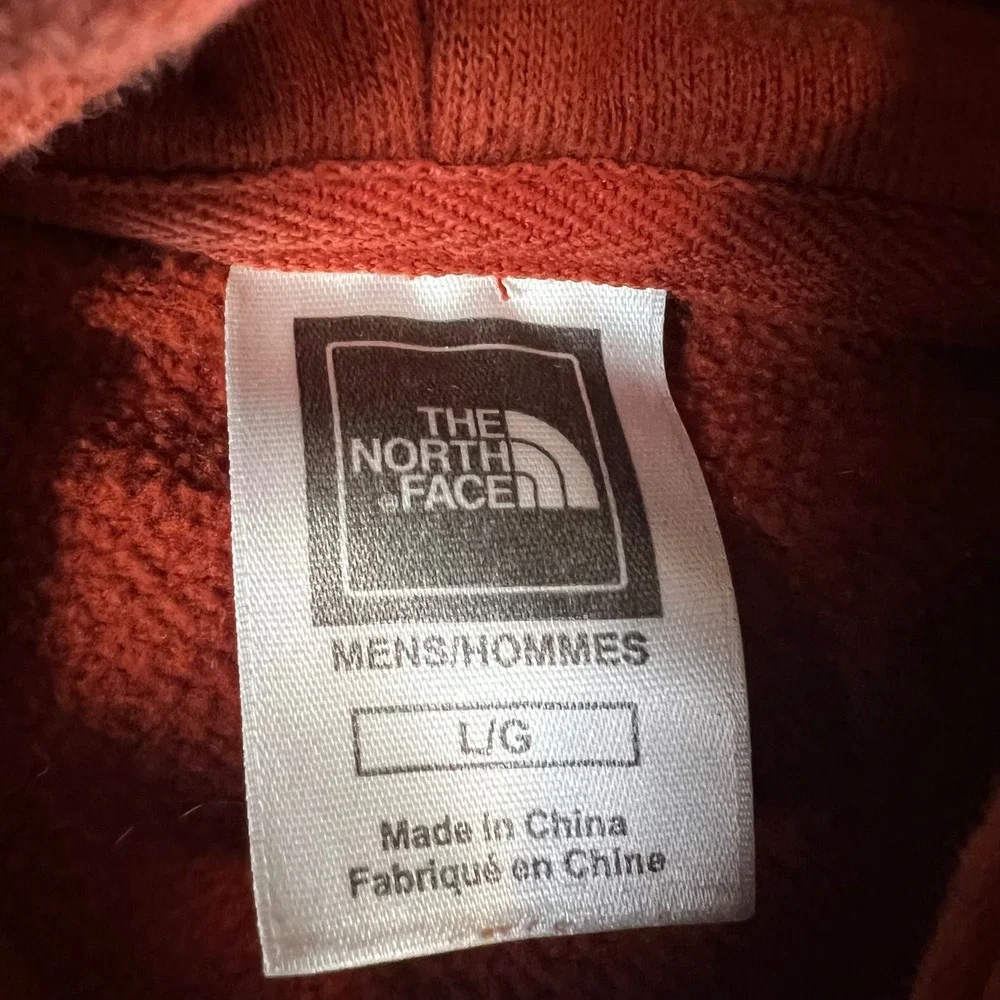 The North Face Mens Large Burnt Orange Logo Pullover Hoodie Sweatshirt Rust
